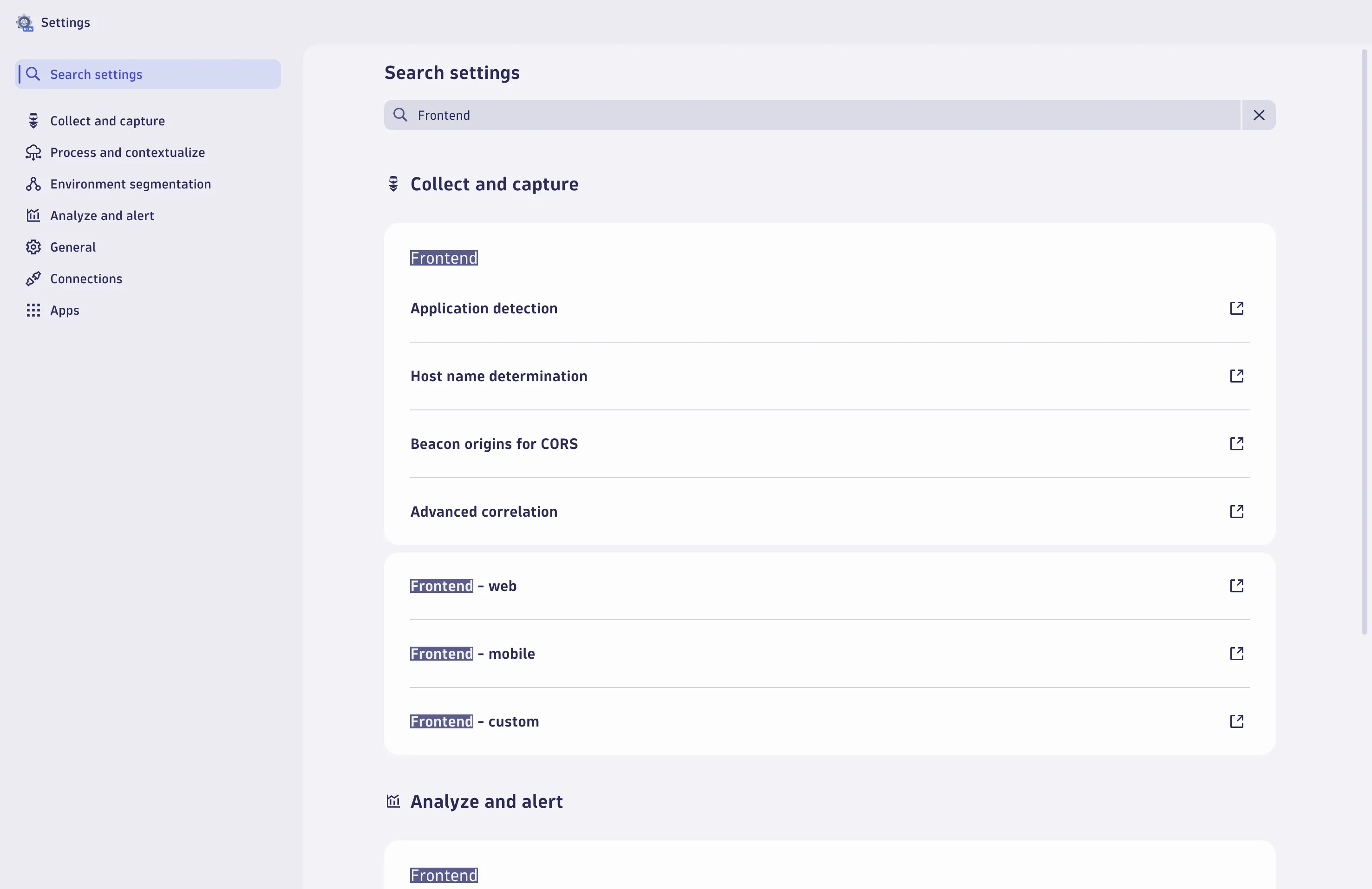 You can filter settings by title, description, or section.