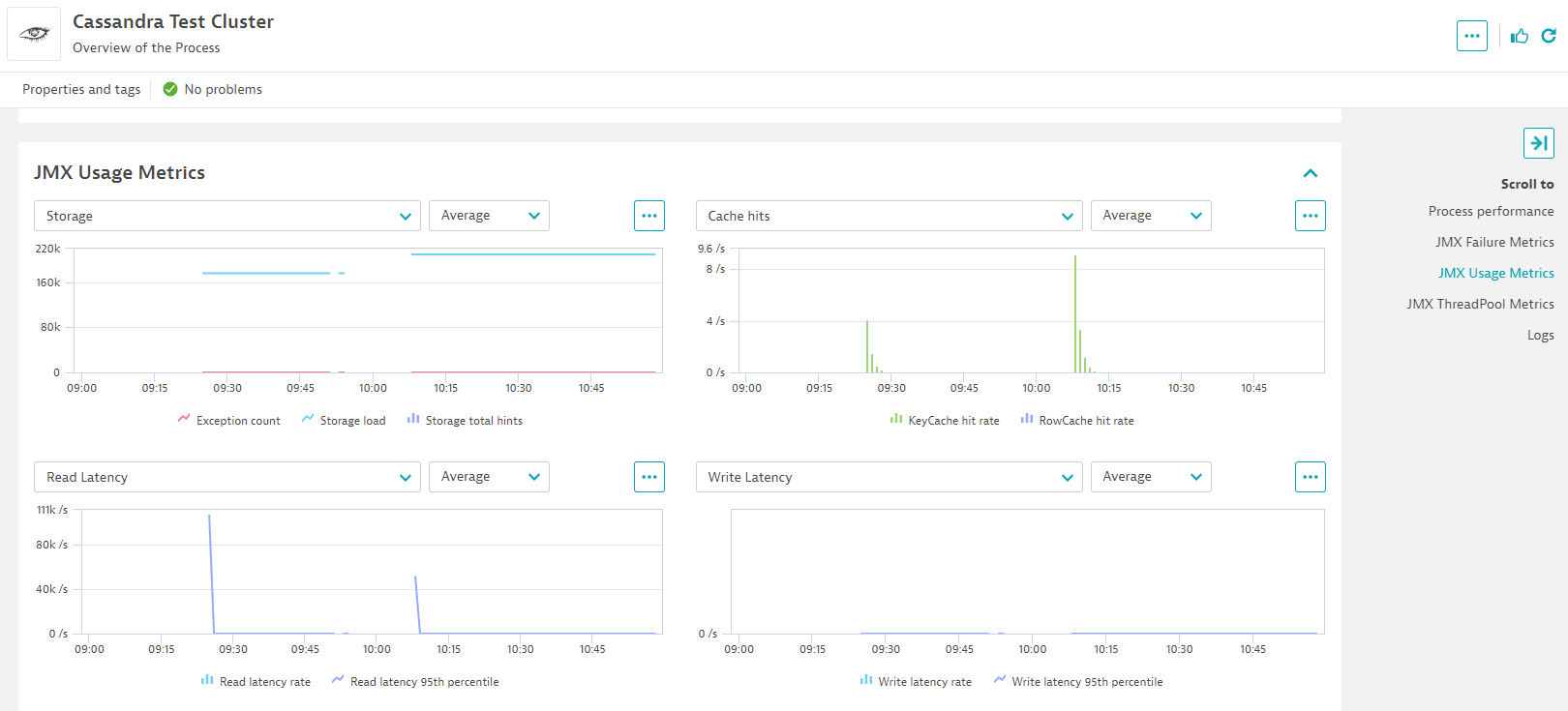 Get individual insights into each one of your Cassandra instances and correlate the metrics gathered from the OneAgent together with the ones gathered by the JMX extension in one single view.