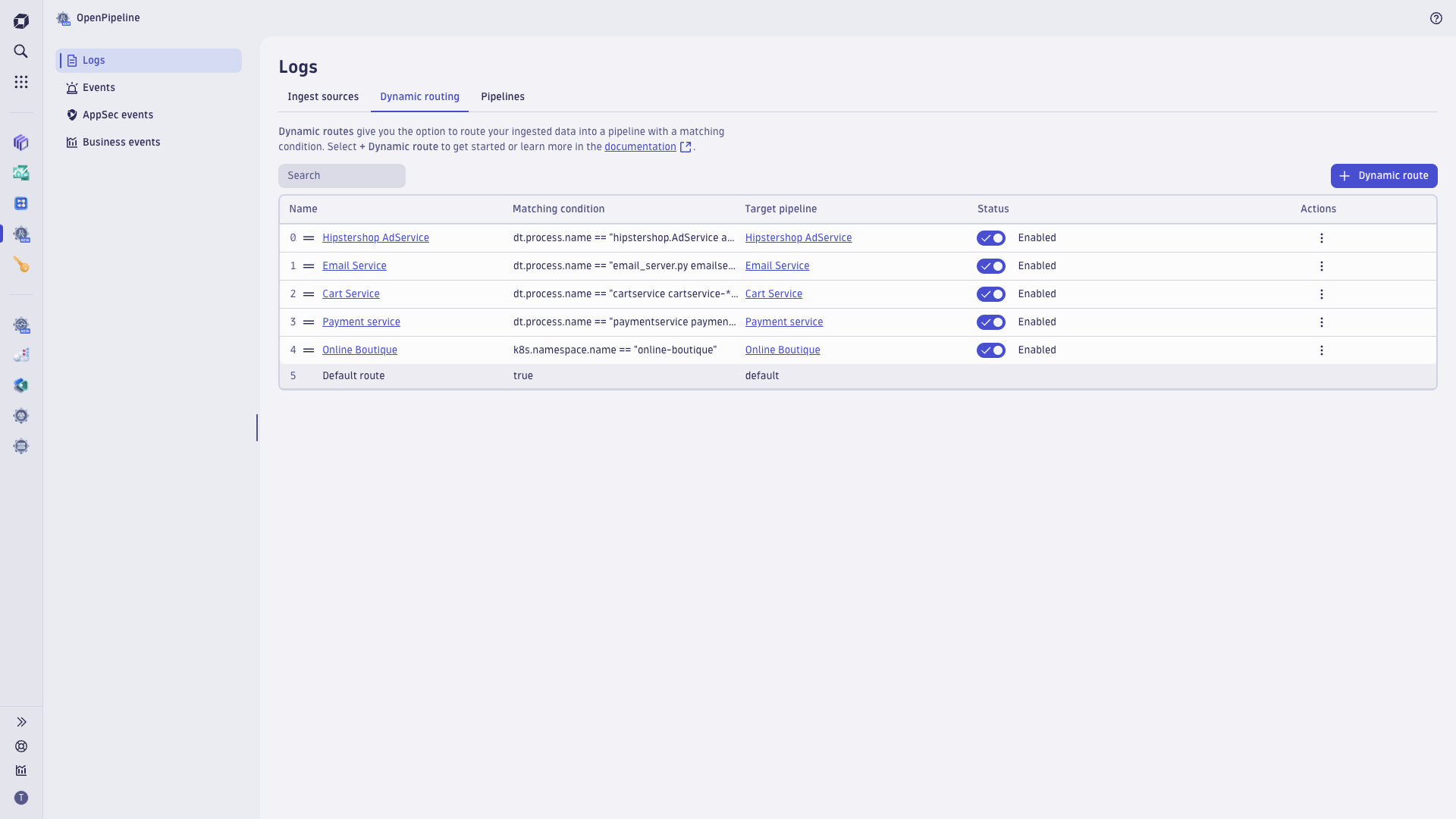 Use dynamic routing to route incoming records into pipelines