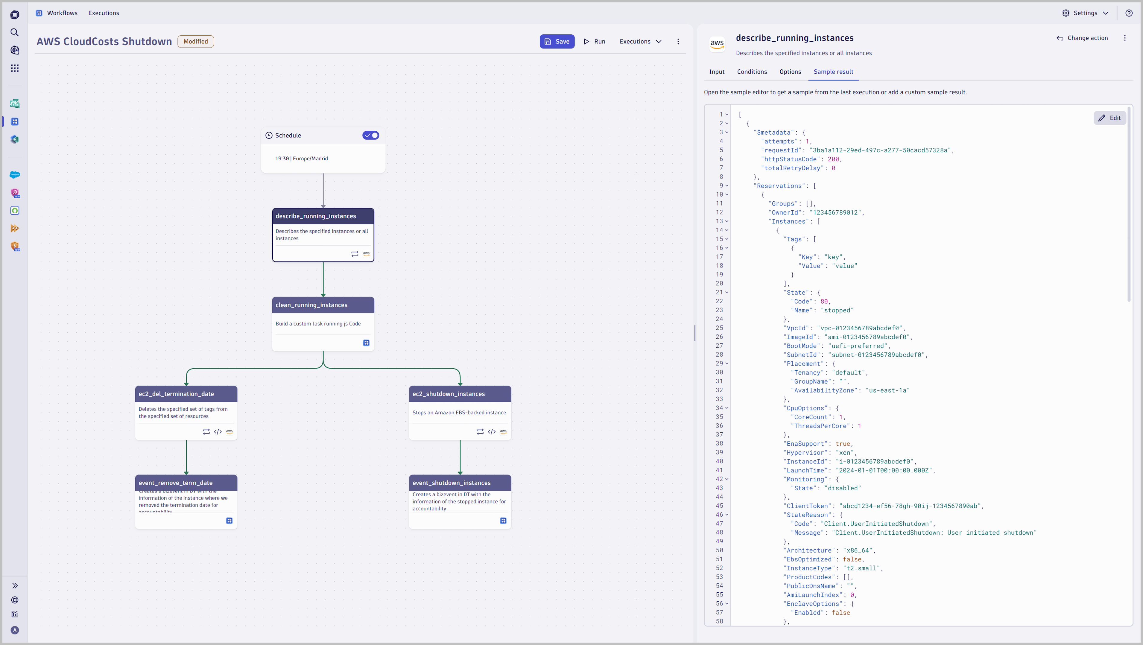 Example workflow to optimize cloud costs in AWS. Tags mark specific instances that are marked for termination.