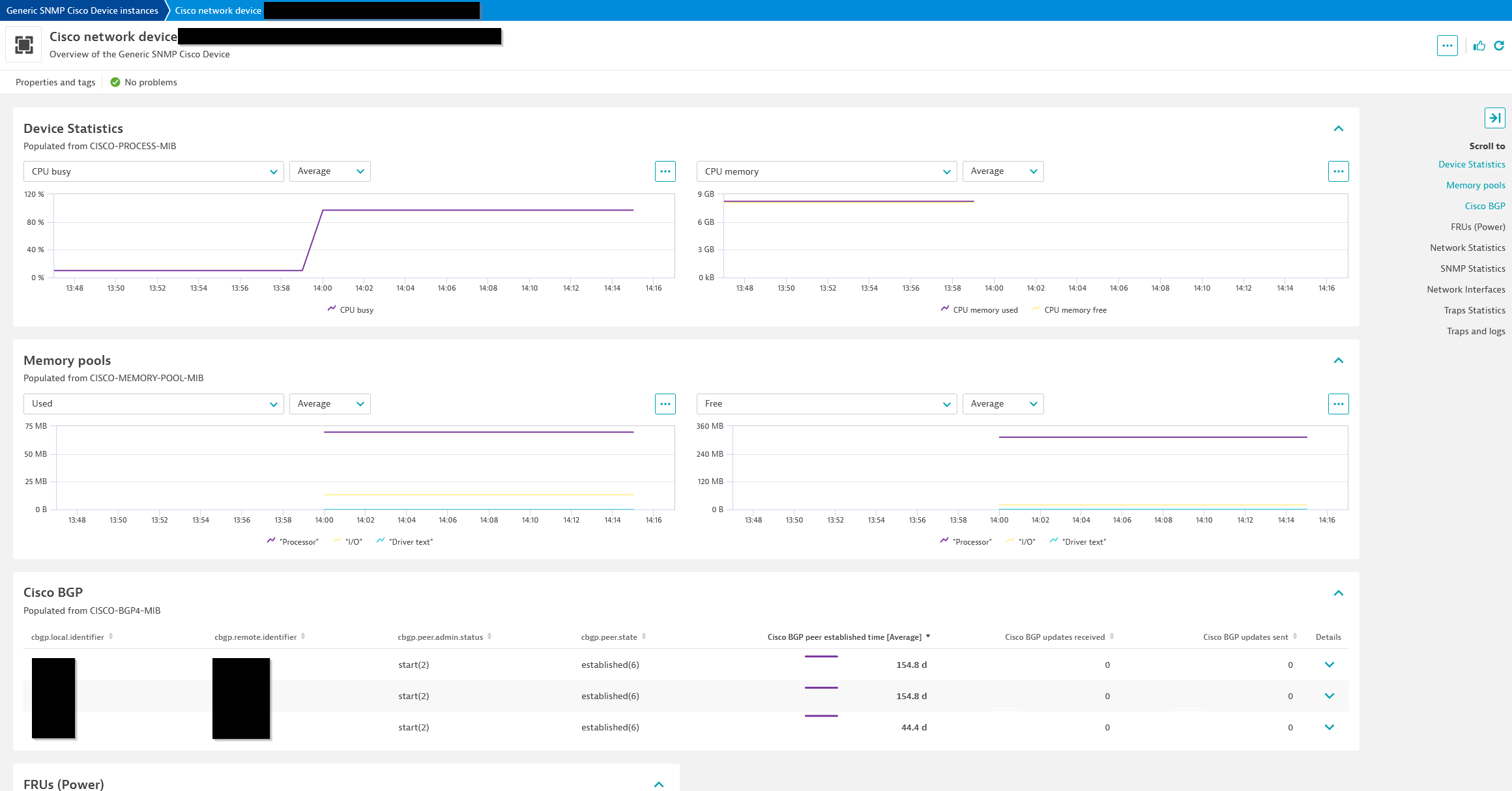 Cisco device entity screen.
