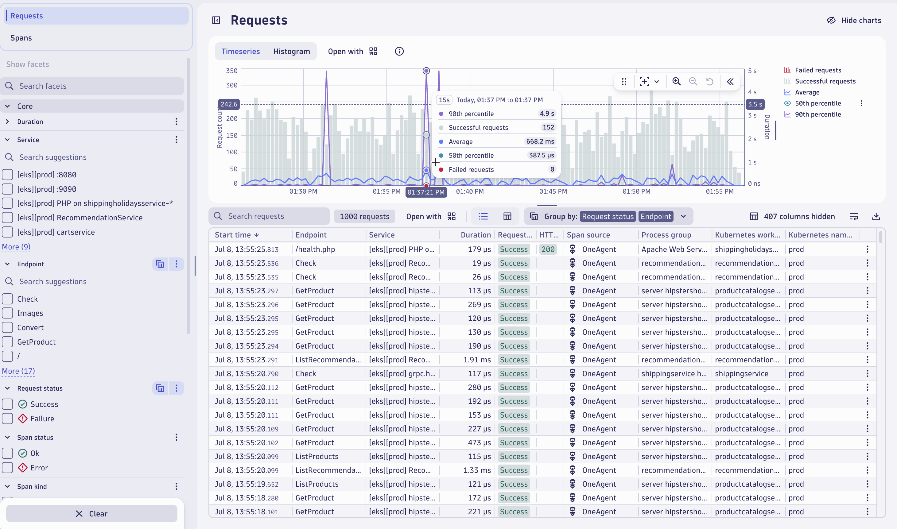 Dynamically analyze failures and outliers by querying petabytes of trace data in real time