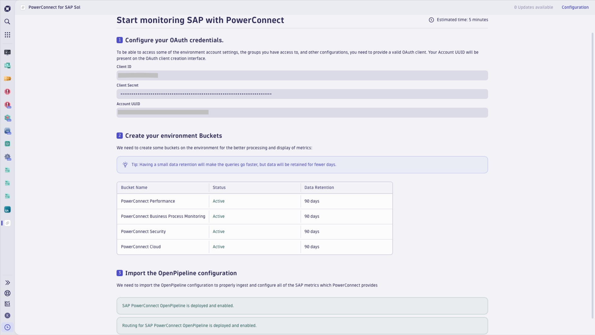 PowerConnect data ingest settings