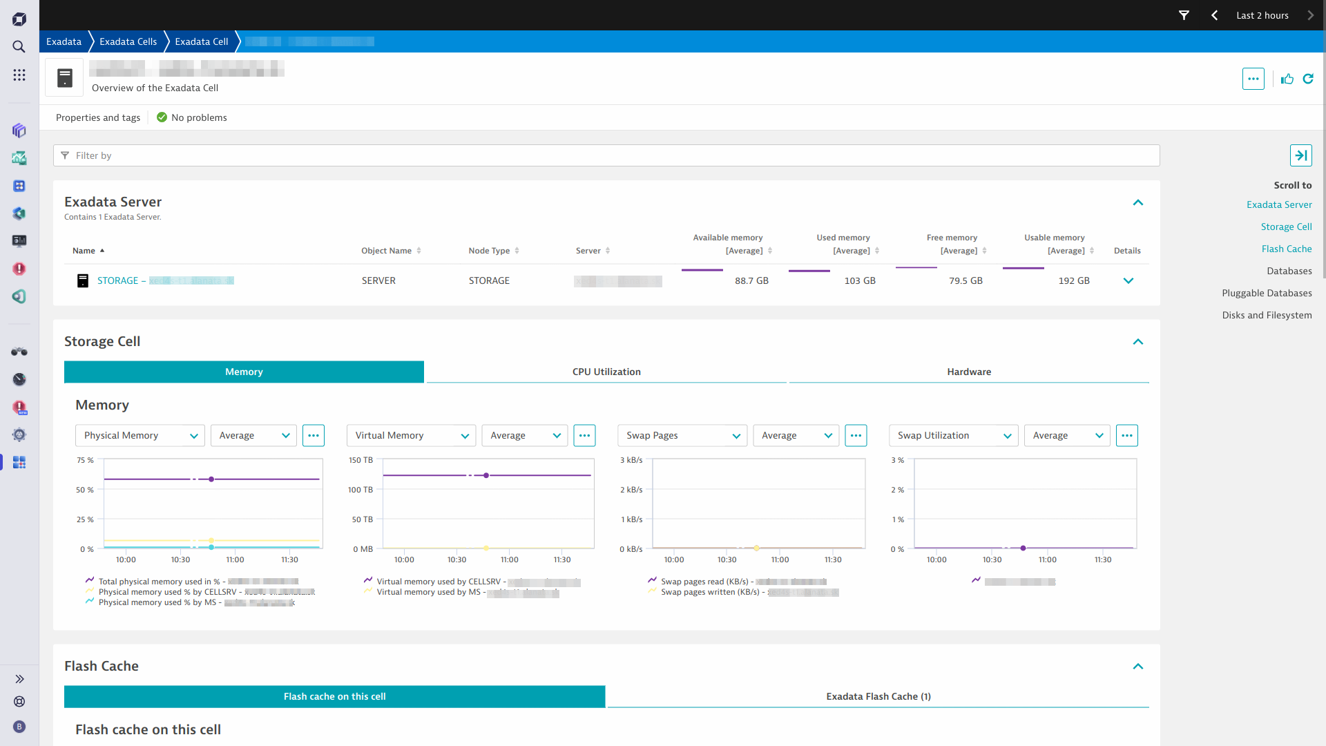 Exadata cell analysis screen