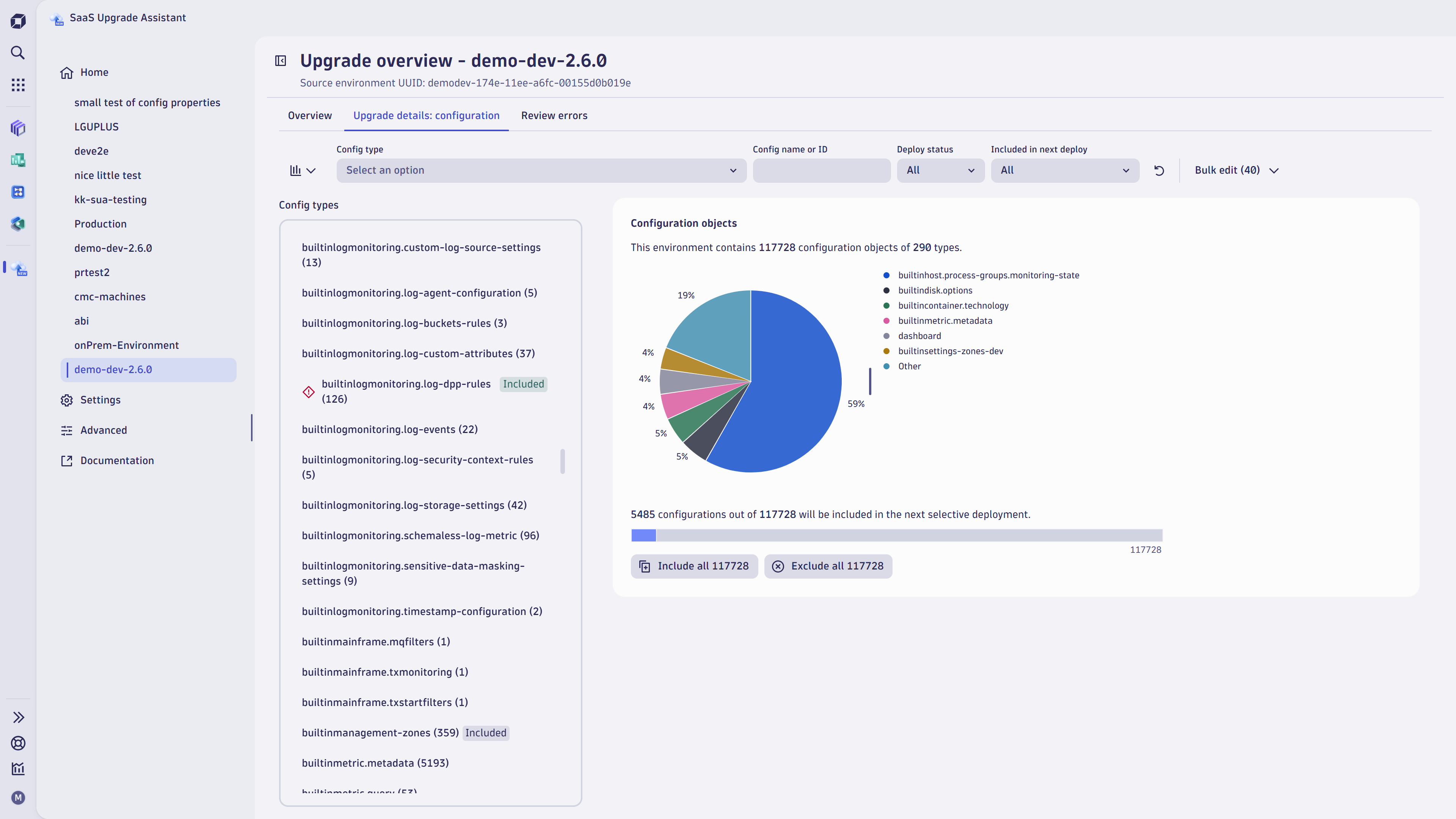 Review your configuration set grouped by type and manage to import it selectively to your target environment with complete control and confidence.