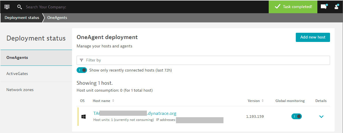 Get started: deployment status