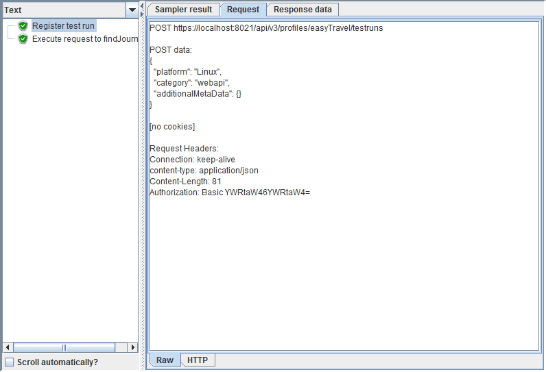 Register test run - request