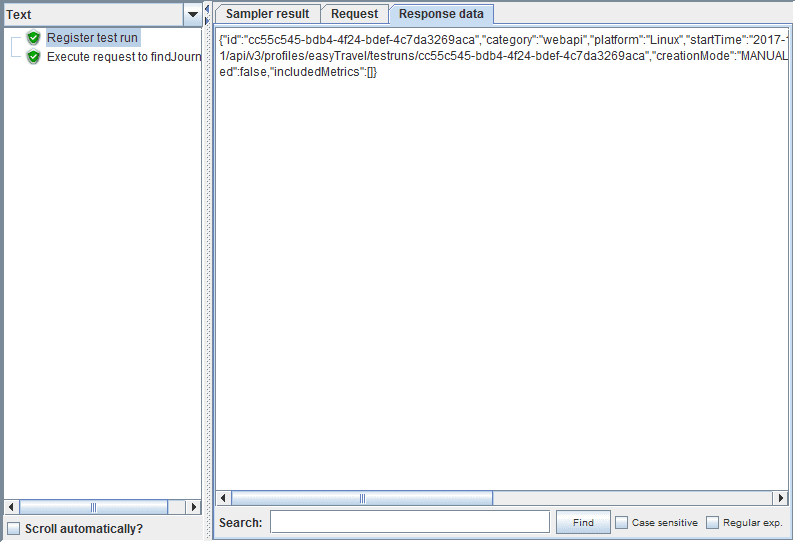 Register test run - response
