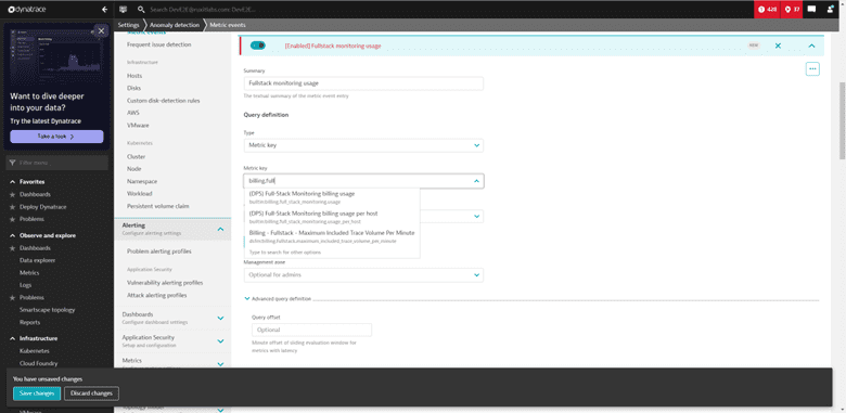 analyze and alert on billing usage metrics