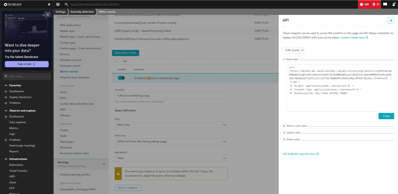 Metric events exposed via API