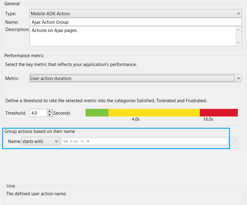 Actions of type mobile ADK action can only be grouped by name
