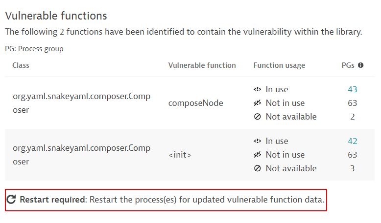 Restart required on vulnerability details page