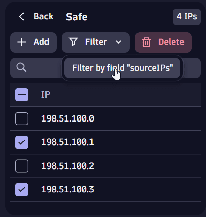 select desired IPs to filter