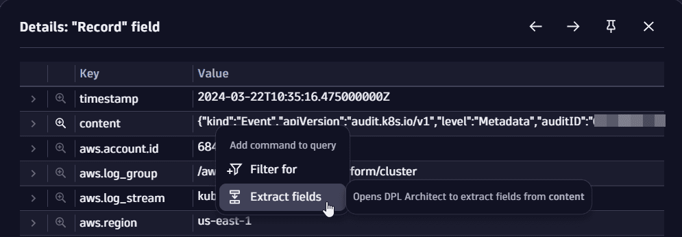 extract fields from inspect mode