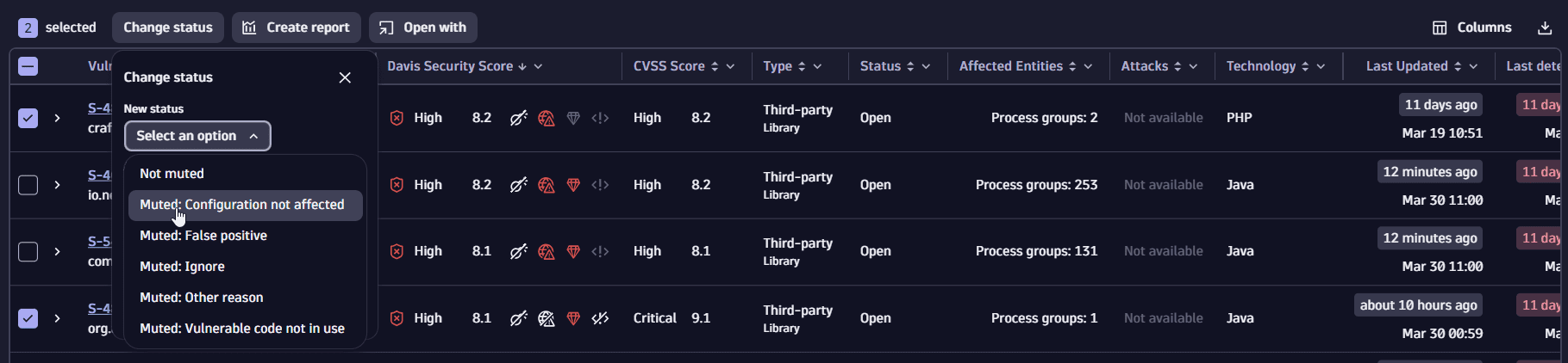 change vulnerability status in bulk