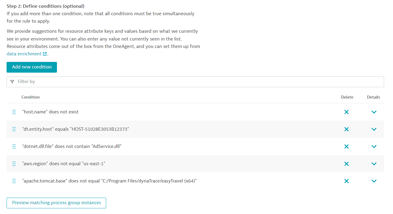 example conditions for a rule