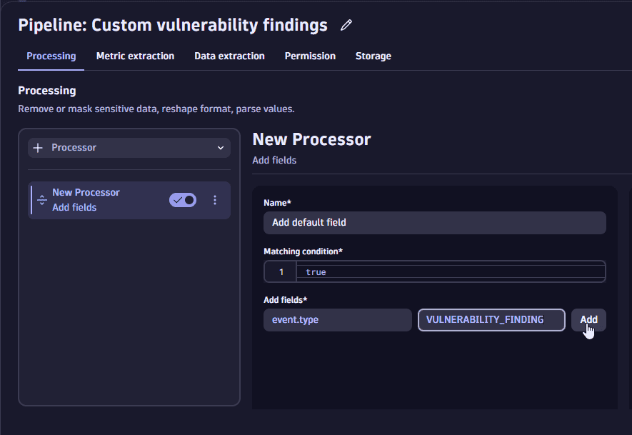 add name and value for the processor