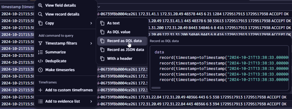 options to copy data