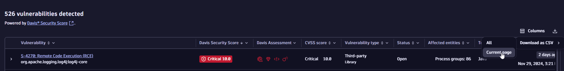 download selected data as CSV