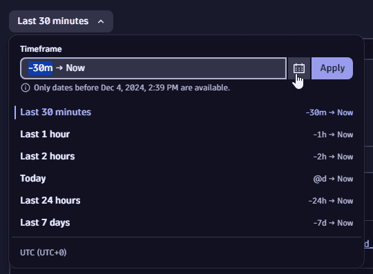 timeframe filter