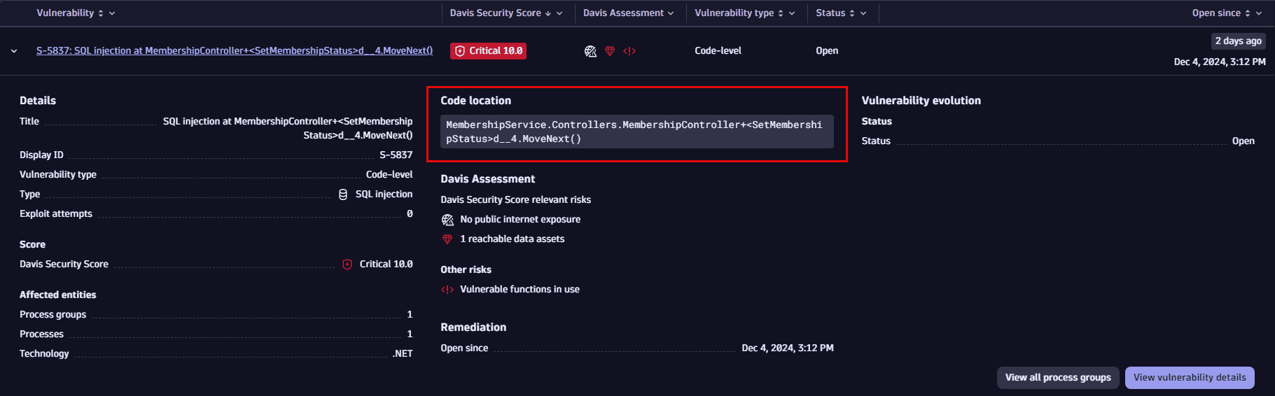 code location on expanding a row