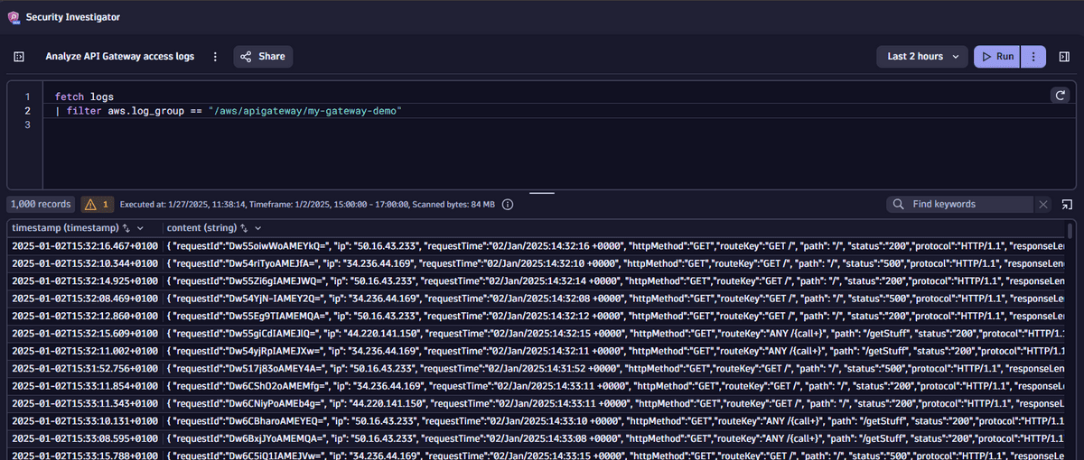 Analyze Amazon API Gateway access logs with Investigations — Dynatrace Docs