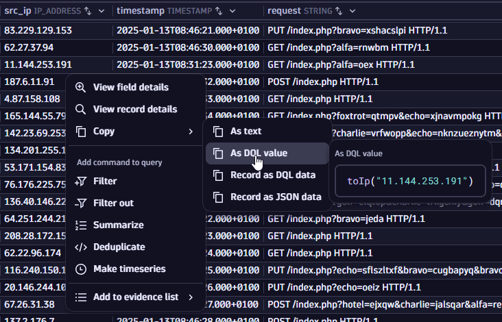 copy as dql value
