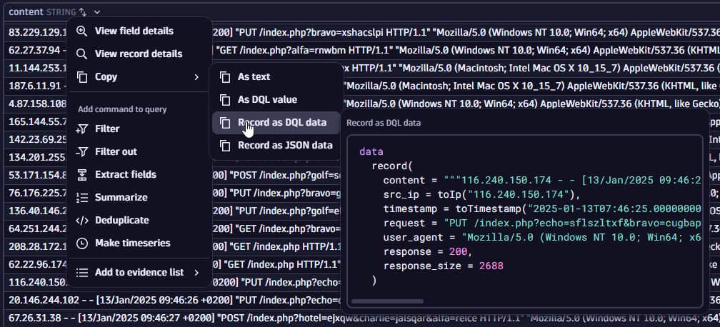 record as dql data