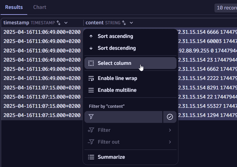 select a column