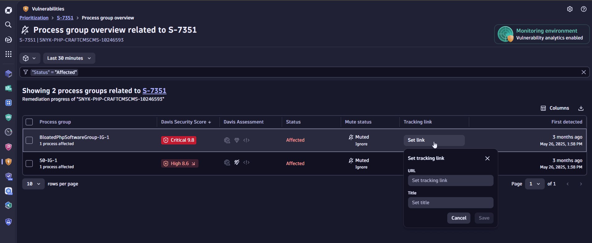 set tracking link individually