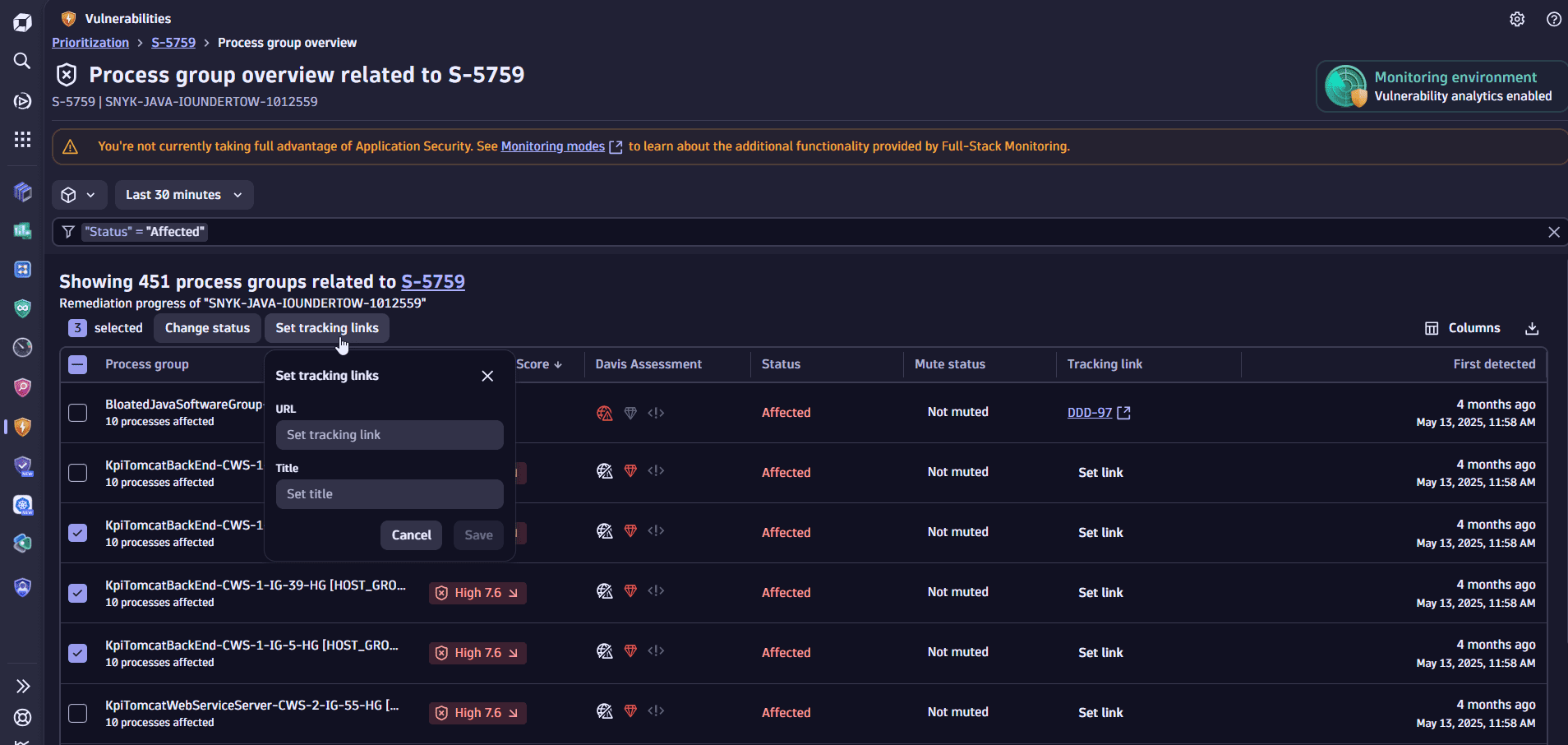 set tracking link in bulk