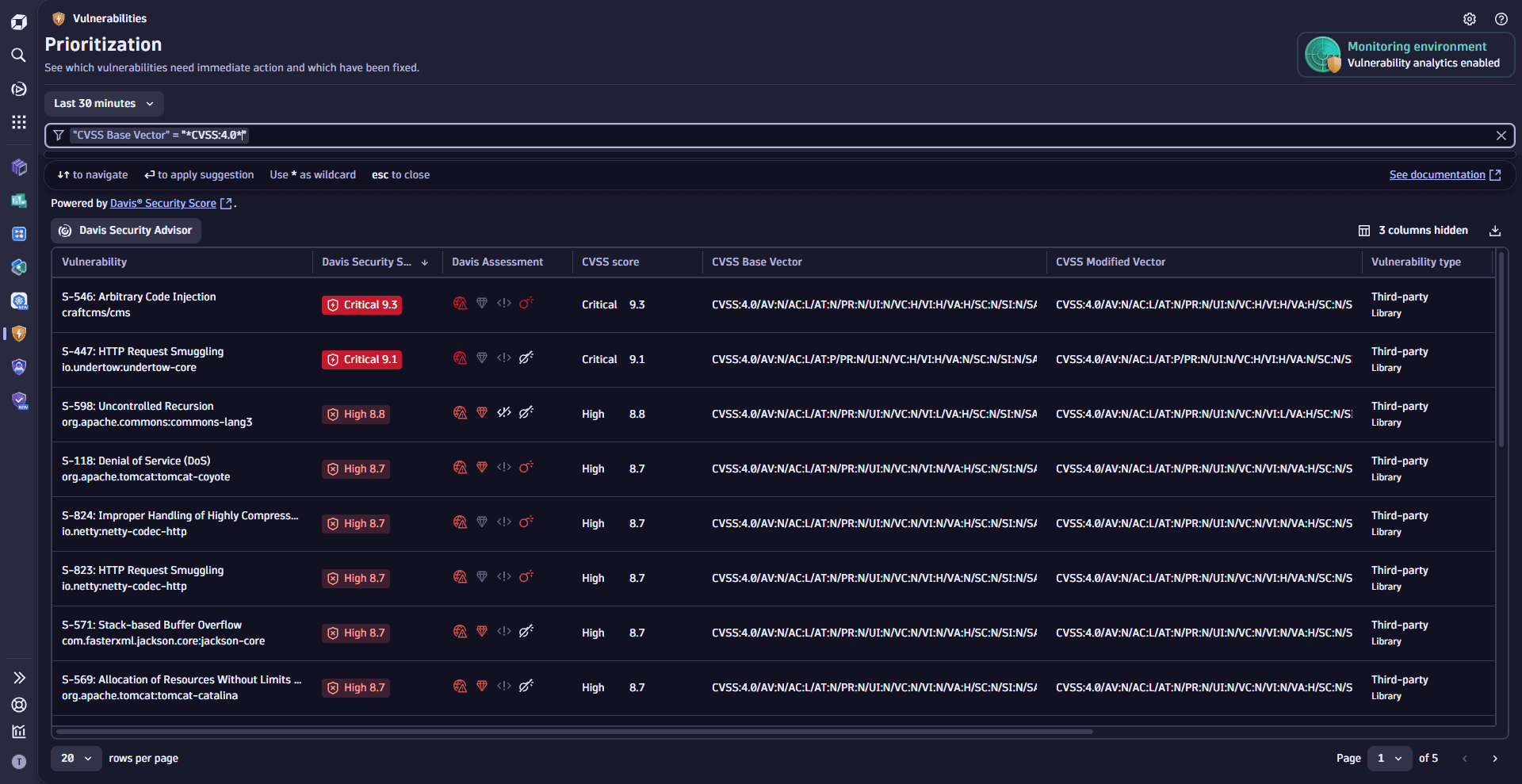 cvss version filter