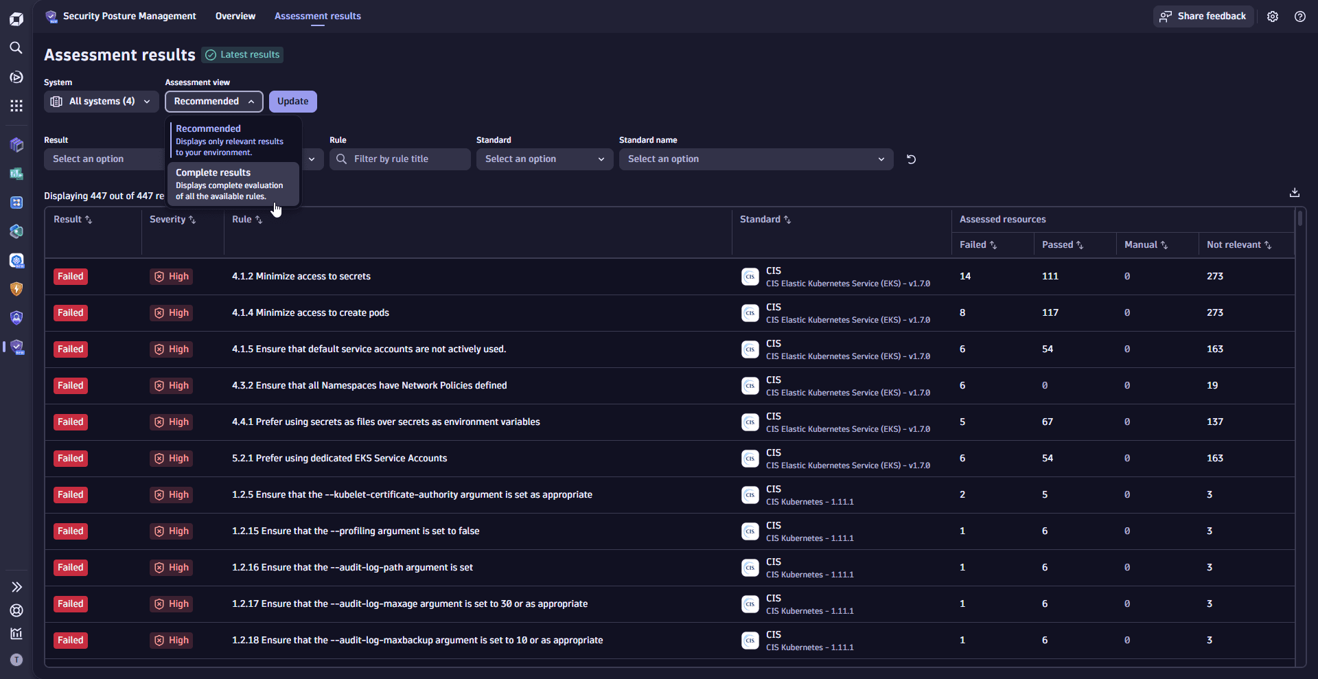 assessment view filter