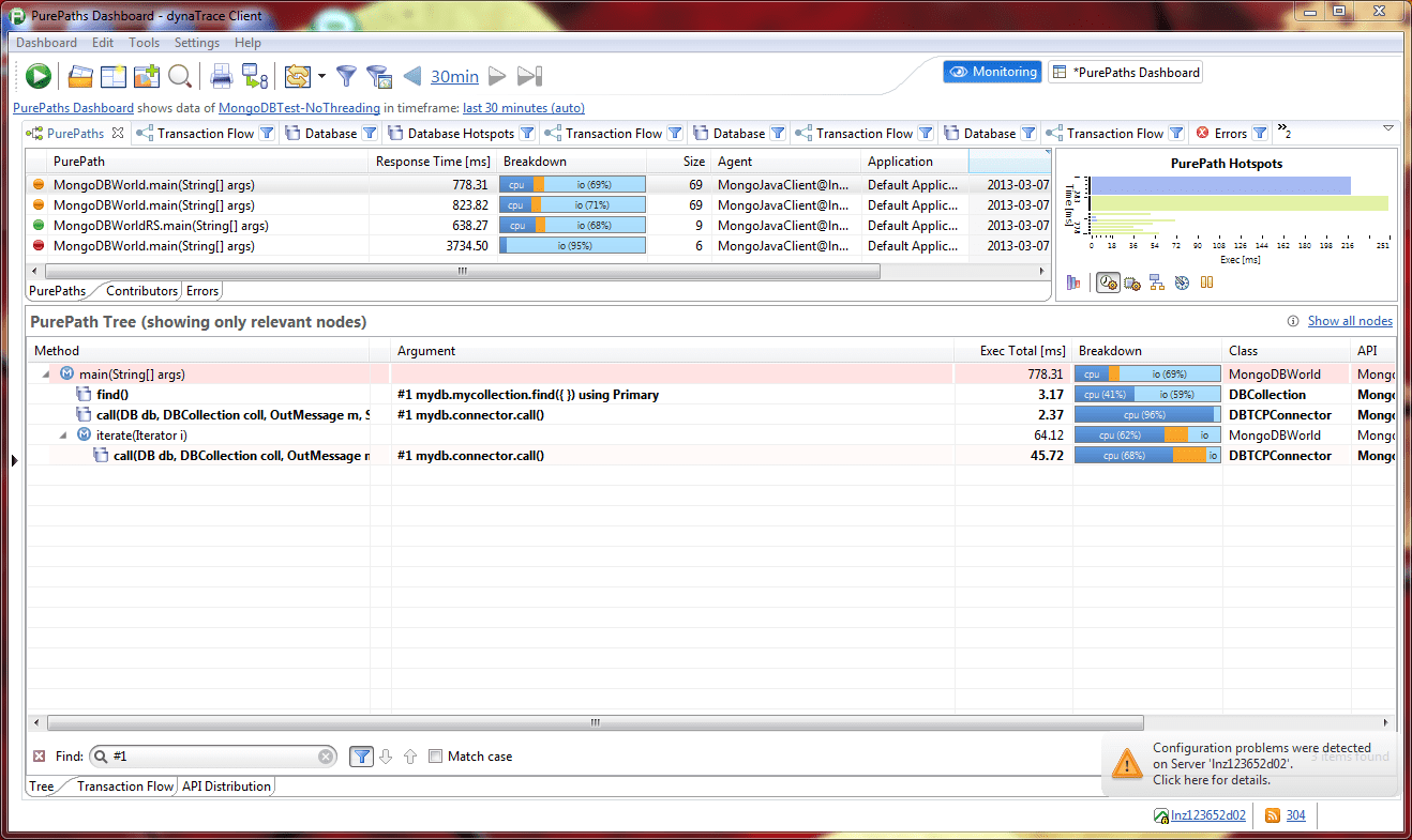 PurePath dashlet with first find/call #1 filtered