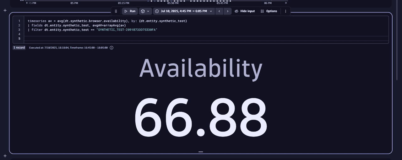 Browser monitor - availability with included maintenance period executions 