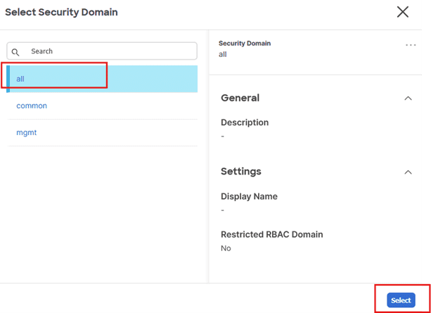 Choose security domain