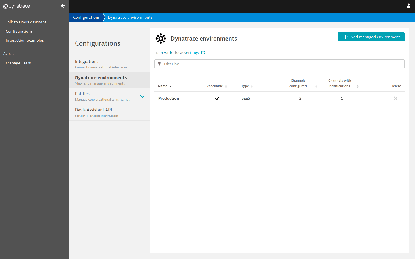 Add a Dynatrace Managed environment
