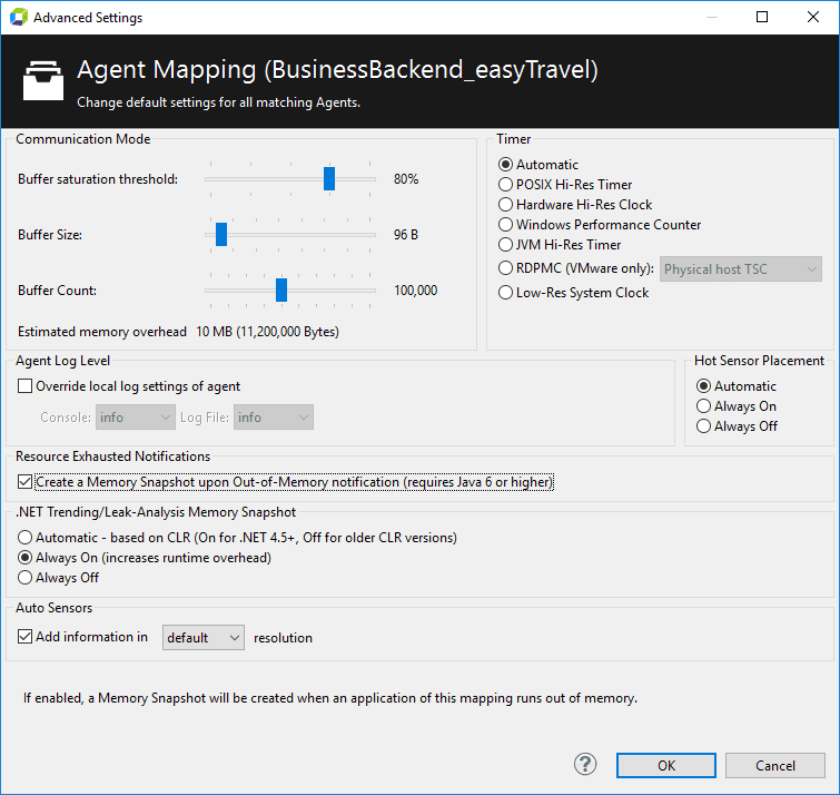 Agent Mapping - Advanced settings - AppMon 2017 May