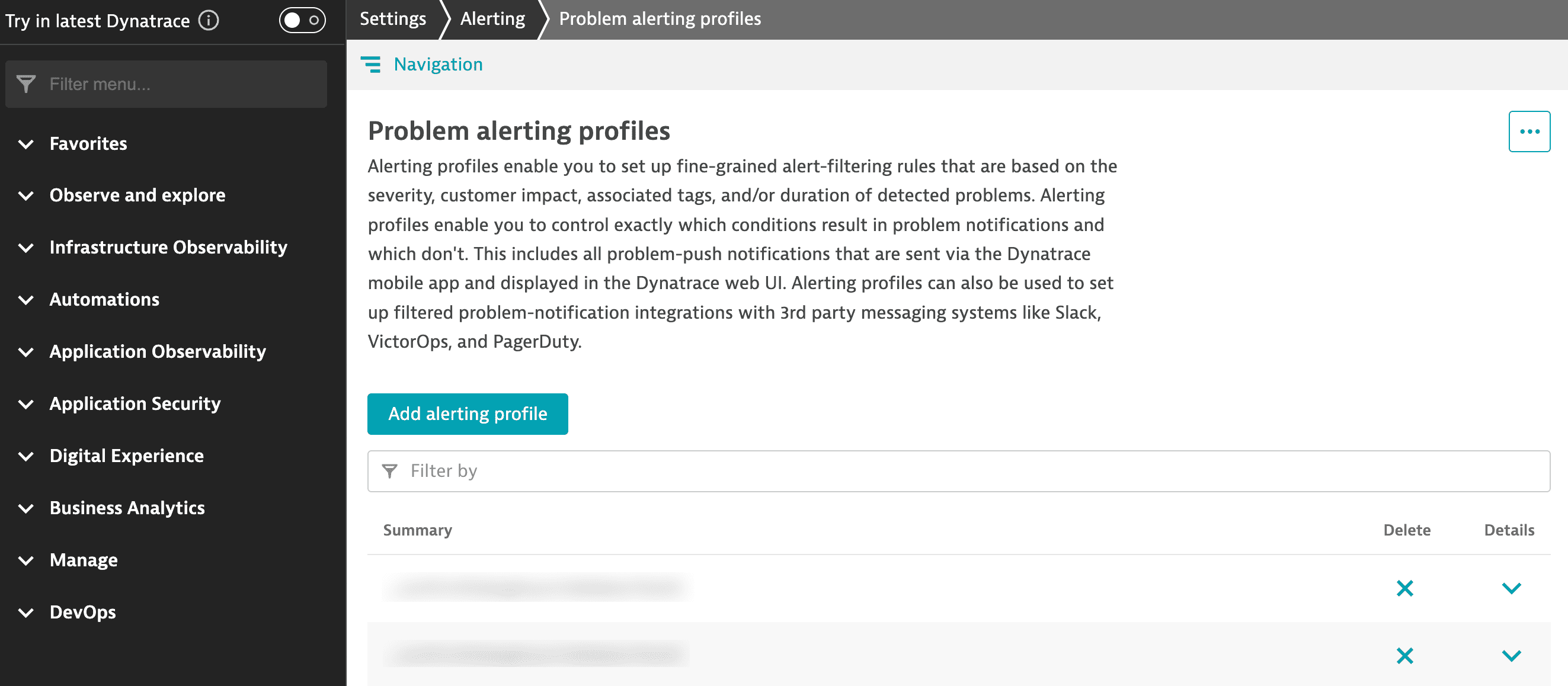 Create an alerting profile