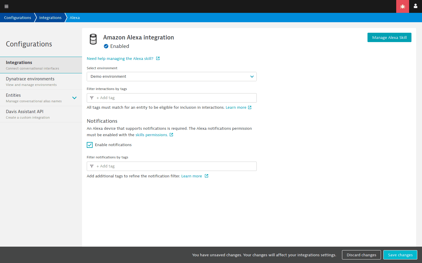 Alexa notification configuration