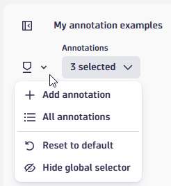 Annotations: global selector: action menu