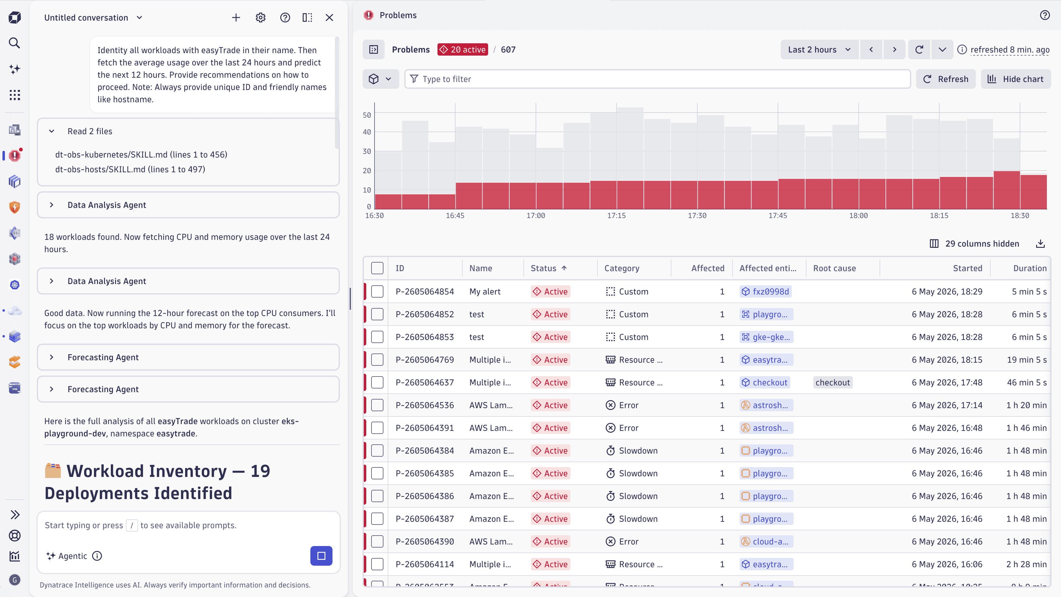 Side-by-side mode in Dynatrace Assist