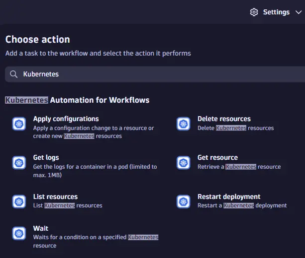 Find Kubernetes Automations for Workflows actions