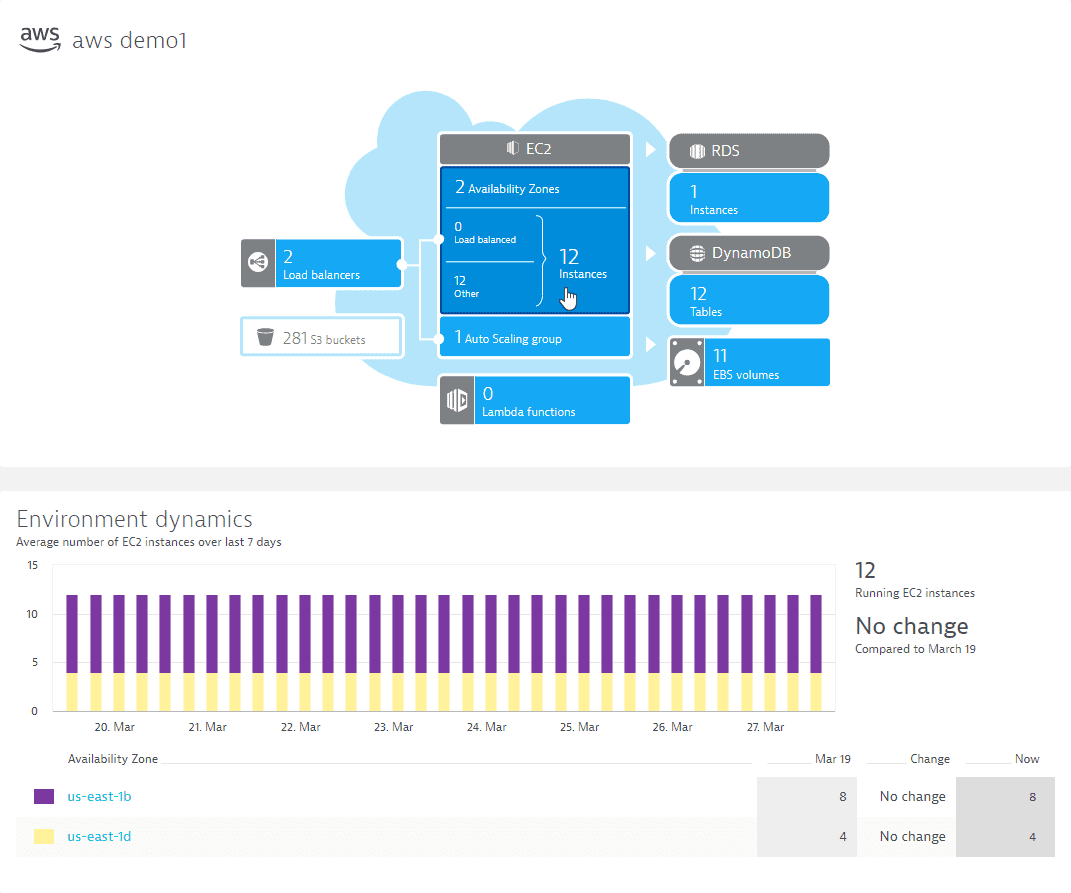 The Environment dynamics section shows you daily totals of EC2 instances