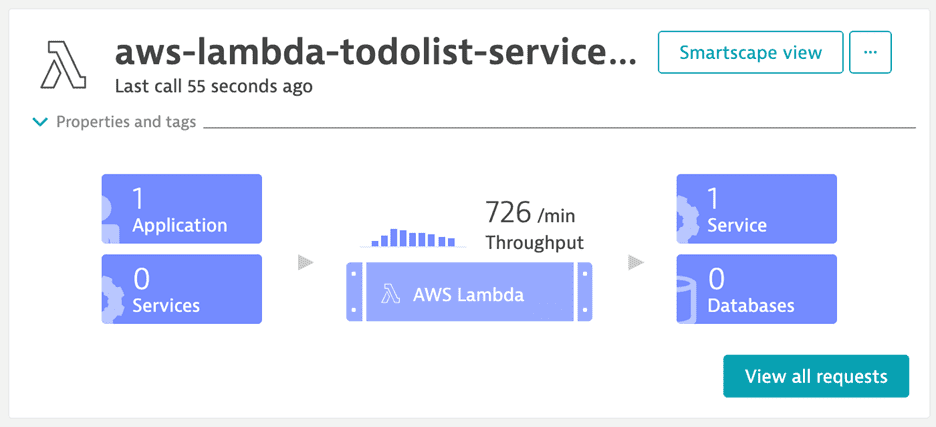 Service details page for AWS Lambda function