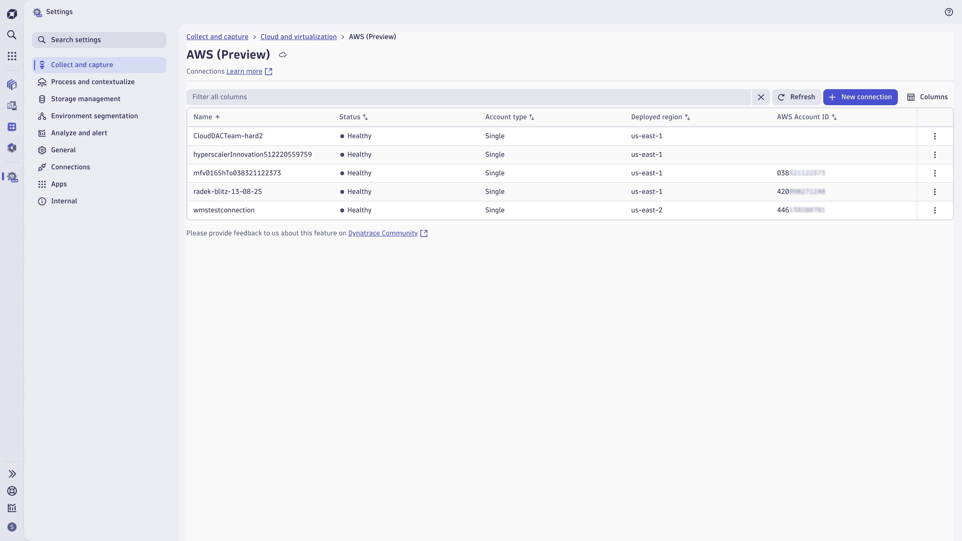 AWS (Preview) Settings app