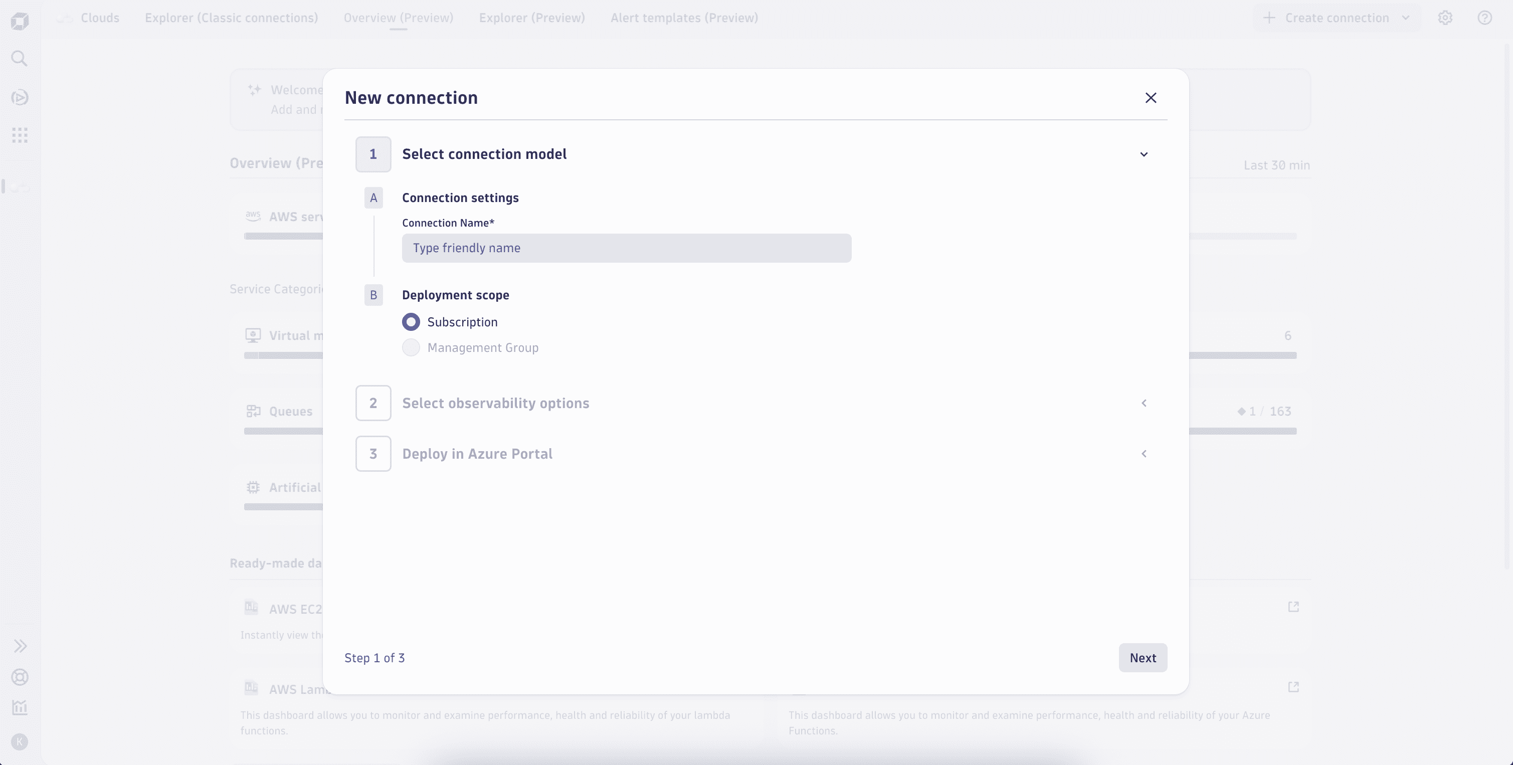 Clouds app - Create Azure connection