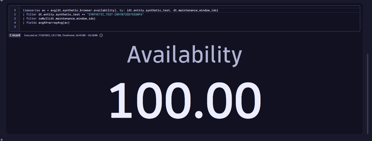 Browser monitor - availability with excluded maintenance period executions
