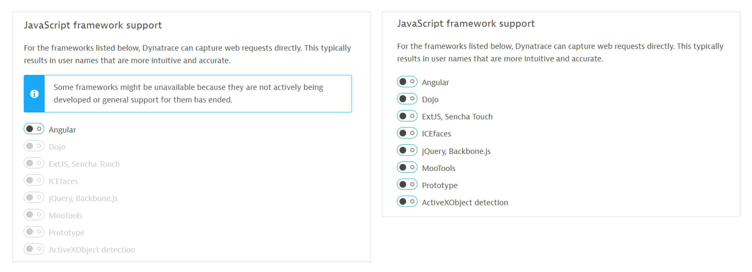 Enabled deprecated JS frameworks