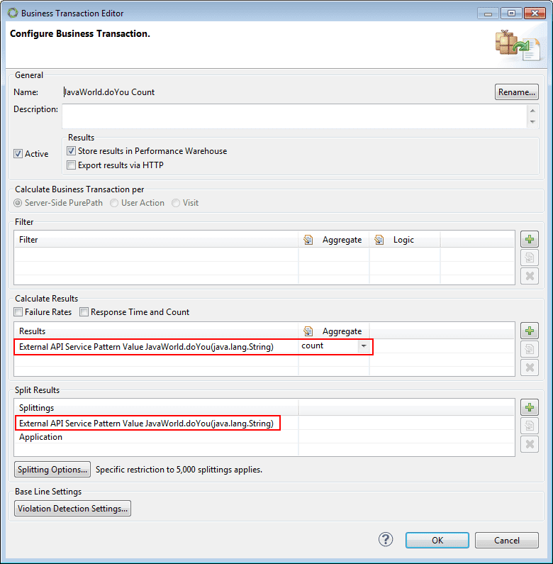 Screenshot 3: BT configuration dialog box for getting method execution count series